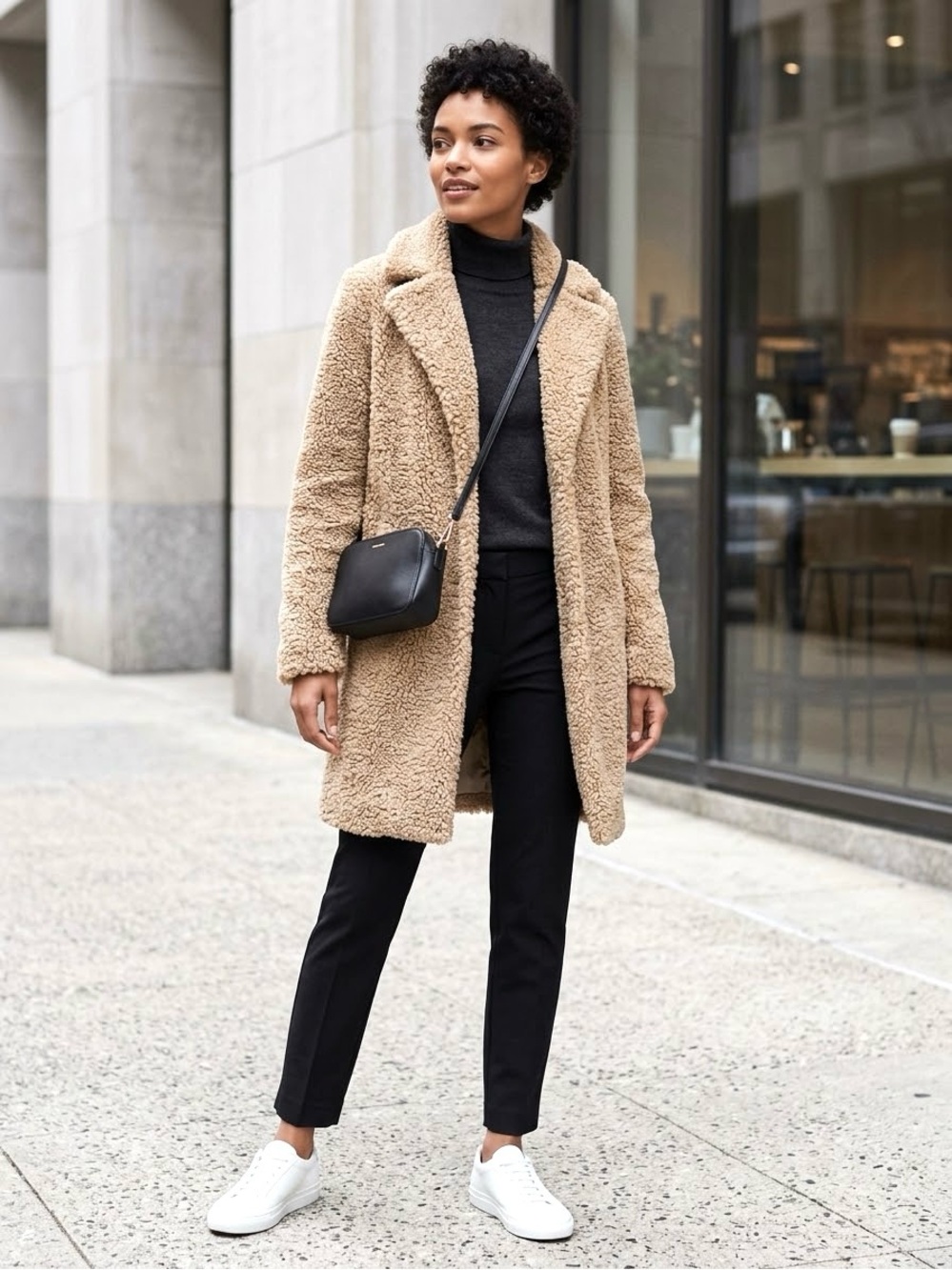 Noisy May Plush Teddy Faux Shearling Jacket Coat – Camel / Tan